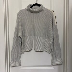 Express Cropped Light Gray White Turtleneck Sweater with Button Detail XS